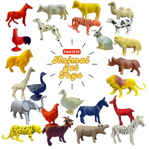 Image of ZESTHOME Animal Toys Set for Kids | Farm, Domestic & Wild Animal Figures | BPA-Free PVC | 6-8 cm | Educational PVC Rubber Toys for Boys & Girls | 24 pcs