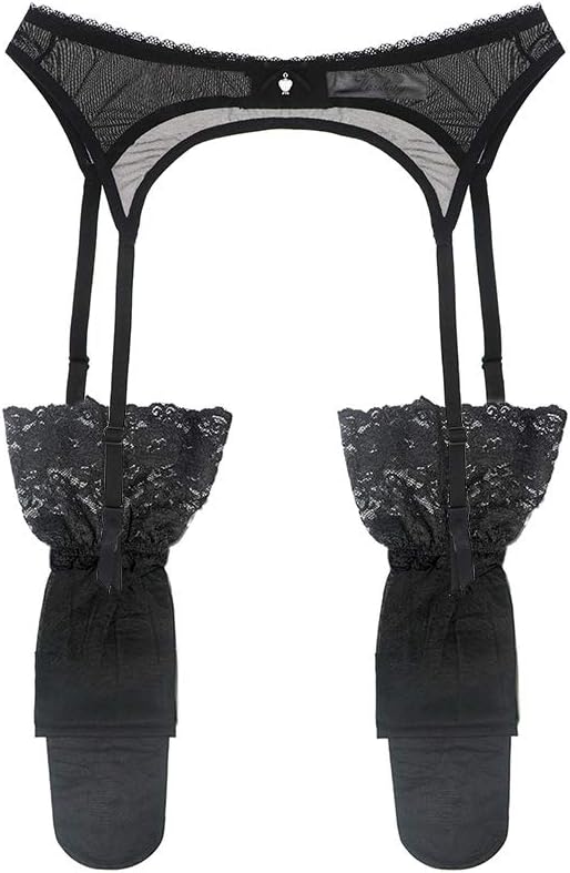 VarsbabyWomen Sexy Suspender Belt with Stockings Plus Size Garter Belts and Stocking Sets, Black, L