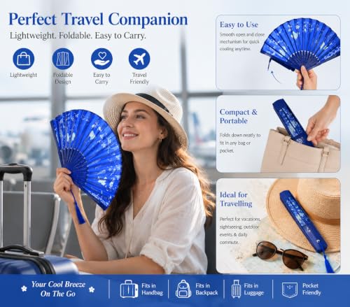 Image of 2 Pcs Hand Fan Manual, Japanese Fan, Chinese Fan for Hand Paper Fans for Decoration for Dancing Cosplay Wedding Party Props Decoration, White and Blue, 10 cm