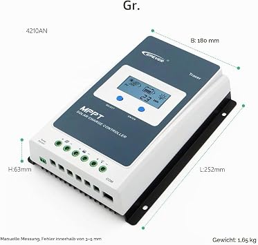 EPEVER® Tracer 4210AN 40A MPPT Solar Charge Controller 12V/24V Automatic Identification with LCD Display for Communication Base Stations and Household Systems