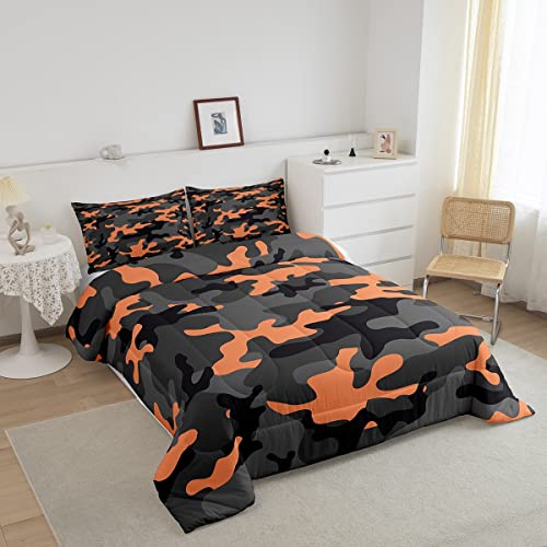 Feelyou Army Camo Bedding Set Teens Camo Comforter Set For Kids Boys Girls Colorful Pattern Decor Lightweight Comforter Orange Black Grey Camouflage Quilt Set Bedroom Collection 2Pcs Twin Size #TOP1