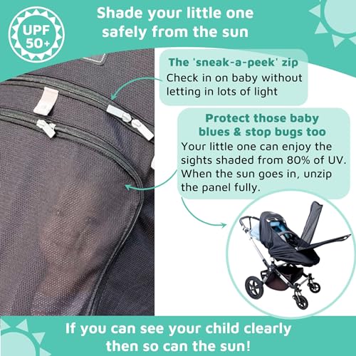 SnoozeShade Plus Extra Pram and Stroller Sun Shade Cover Blocks 99% UV UPF50+ Baby Sleep Aid and Breathable Blackout Canopy for Pushchairs Buggies and Travel Strollers - Image 6