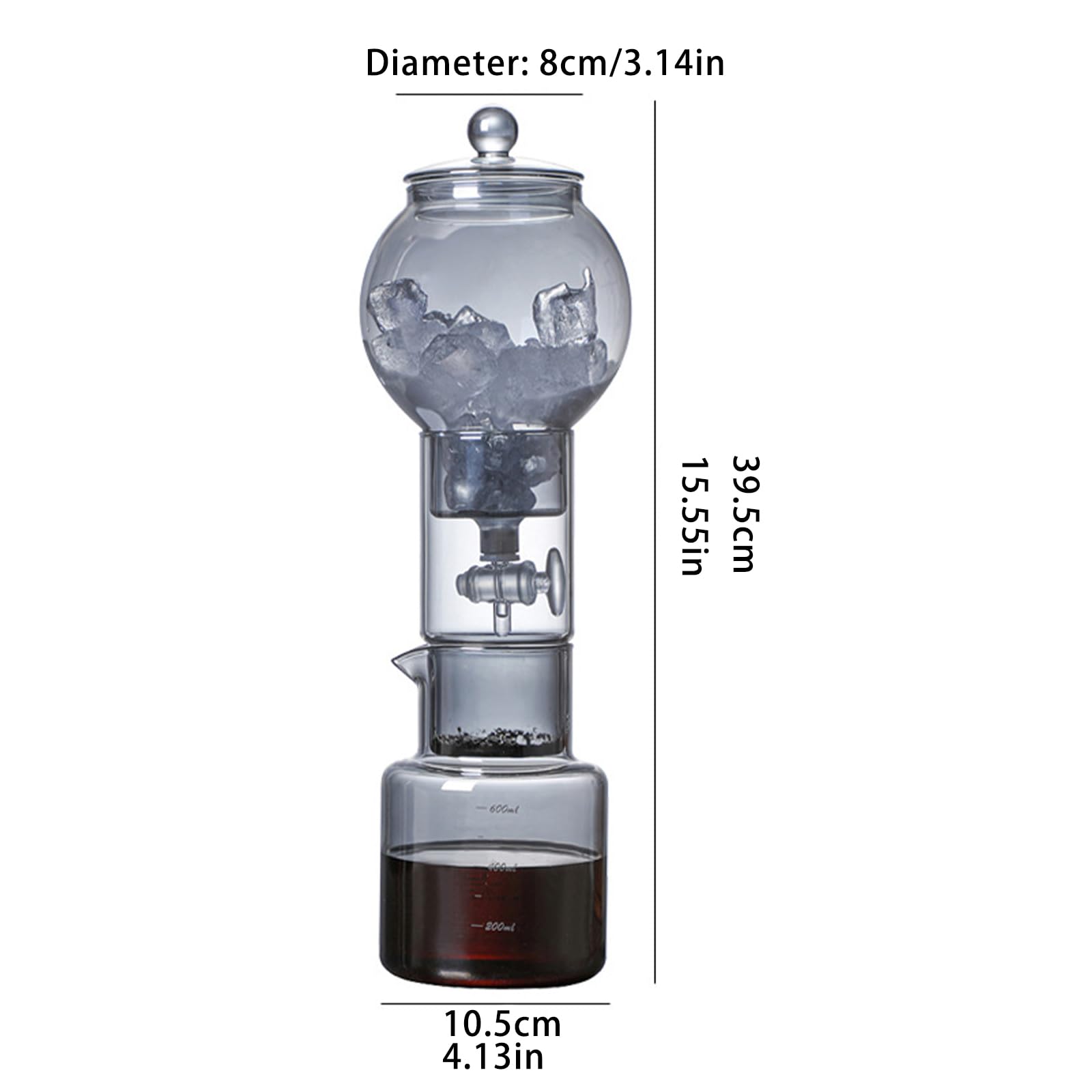 Cold Brew Drip Tower, Brew Macchina da caffè Cold Drip Coffee per Uso Domestico Flusso d'Acqua Regolabile Trasparenti Supporto in Gocciolatore Regolabile per la Casa(Color:B)