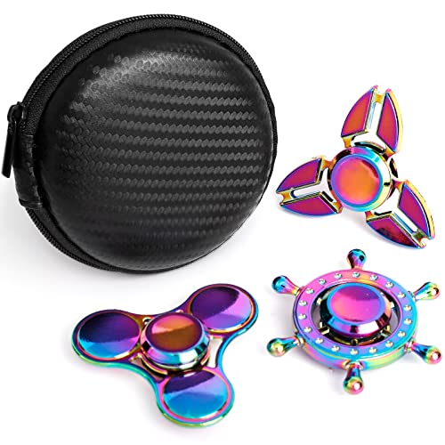 Metal Fidget Spinner Toy for Kids Adults, Idea Anxiety Decompression Fidget Toy Set for Relief, Classroom Prizes for Boy Girl Teen, Rainbow Finger Spin Pack for Birthday Party(3PCS)