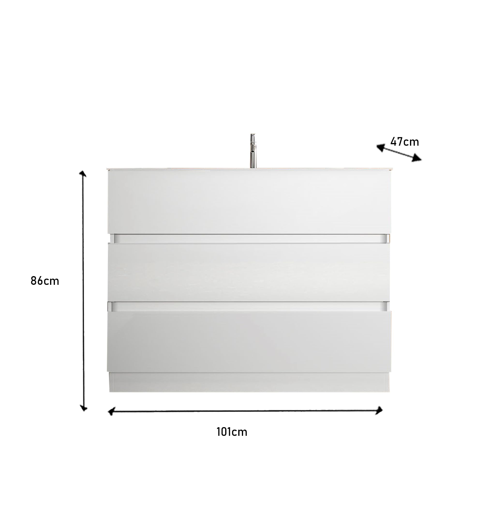 Web Convenienza Mobile Bagno con Cassetti Moderno - Mobiletto Lavandino Bagno - Colore Bianco Lucido - Base a terra 3 cassetti - 100 cm