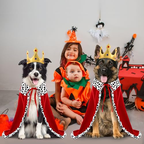 XIMISHOP Halloween Huastier Kostüme König,Hunde und Katze Umhang Rot Halloween Cosplay Lux Mantel Für Prinz und Prinzessin