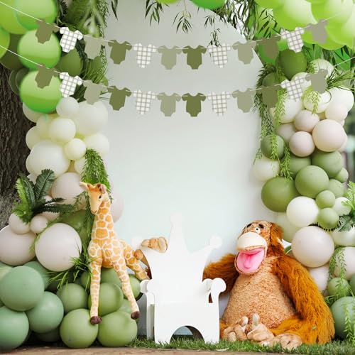 Image of Weysat 2 Pcs Baby Clothes Banner Baby Boys Girls Shower Decorations Green Bodysuit Clothesline Banner Gender Reveal Birthday Neutral Party Outfit Paper Decor Supplies