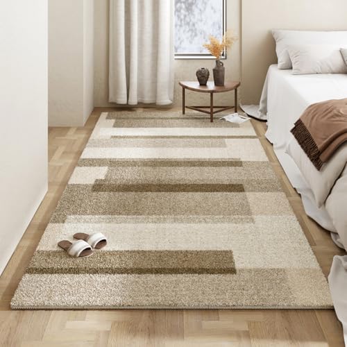 Tapis de salon doux et isolant à rayures géométriques crème YHT078 A - 2