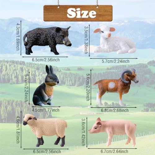 FineInno 6Pcs Mini Farm Animal Figurines Include 3D Rabbit Pig Sheep Lamb Wild Boar Antelope Plastic Realistic Statue Cake Topper Model Home Decor - Image 4