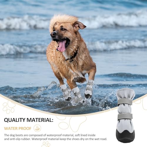 OHCOZZY Anti-Rutsch Hundeschuhe mit reflektierenden Riemen wasserdicht, verschleißfeste Leder Gummisohle Hundeschuhe Pfotenschutz fürkleine, mittlere und große Hunde 4 Stück(Größe M, Grau)
