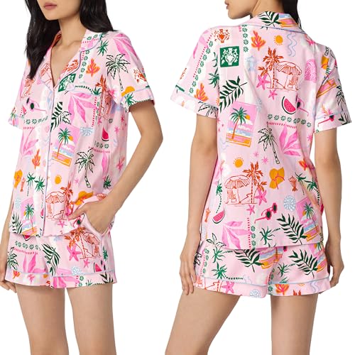 Image of Bed Head PJs Womens Matching Pajamas - Soft Organic Short Sleeve Button Down PJ Shirt & Shorts Set - Sleepwear & Loungewear