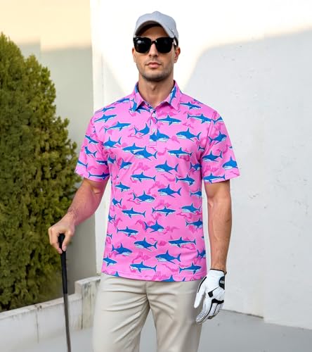 Fanient Men Golf Polo Shirts Short Sleeve 3D Printed Dry Fit Moisture Wicking 4-Way Stretch Summer Athletic Polo Shirts4