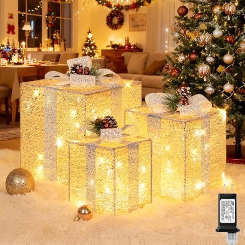 Brightever 10" 8" 6" Set of 3 Christmas Lighted Gift Boxes - Pre-...