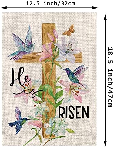 Easter Garden Flag Religious Cross Christian He is Risen Flower 12.5 x 18 Inch Burlap Double Sided Vertical Holiday Seasonal Spring Farmhouse Yard Outdoor Decorations - Image 2