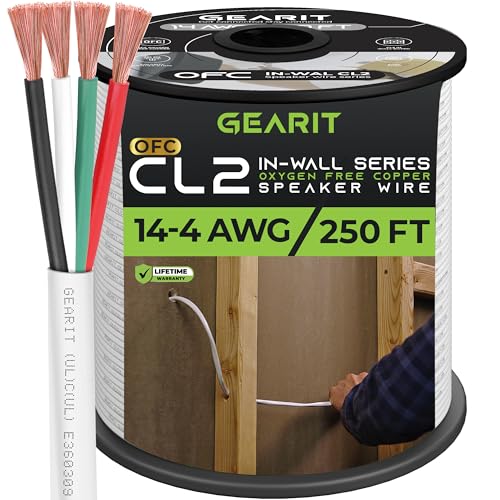 GearIT 14/4 Speaker Wire (250 Feet) 14AWG Gauge