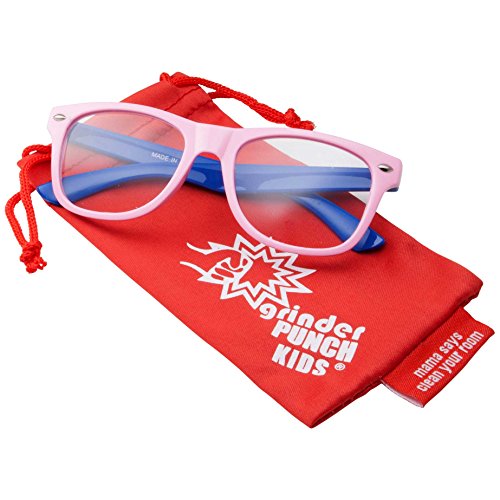 Óculos infantis infantis de duas cores com lentes transparentes para olhos falsos (idade 3-10) Rosa/