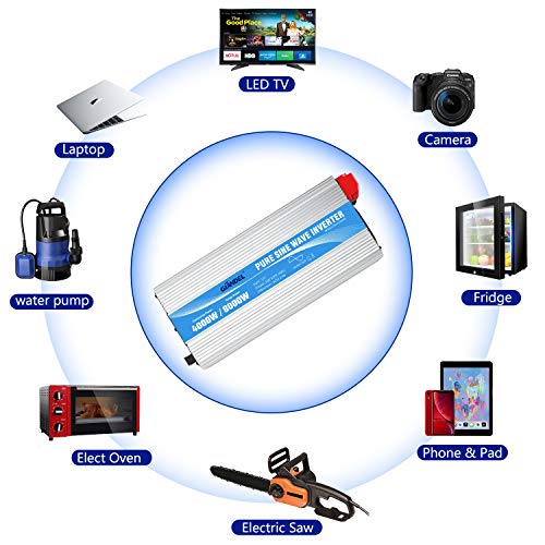 Giandel 4000W Heavy Duty Pure Sine Wave Power Inverter Dc12V To Ac120V With 4 Ac Outlets With Remote Control 2.4A Usb And Led Display #TOP3