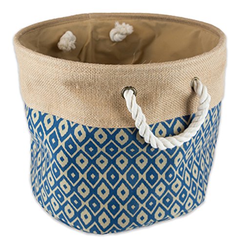 Dii Collapsible Burlap Ikat Storage Bin, Medium Round, 15X12, Blue #TOP13