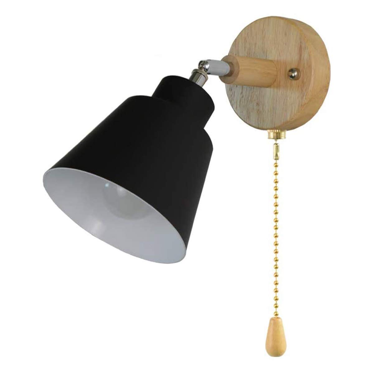 Wall Lights with Pull Switch And no switch Wooden Wall Light Wall Spotlights Freely Rotatable Wall Lights Indoor Living Room Modern Bedroom Lights Bedside for Home E27 (No bulb),E,With switch