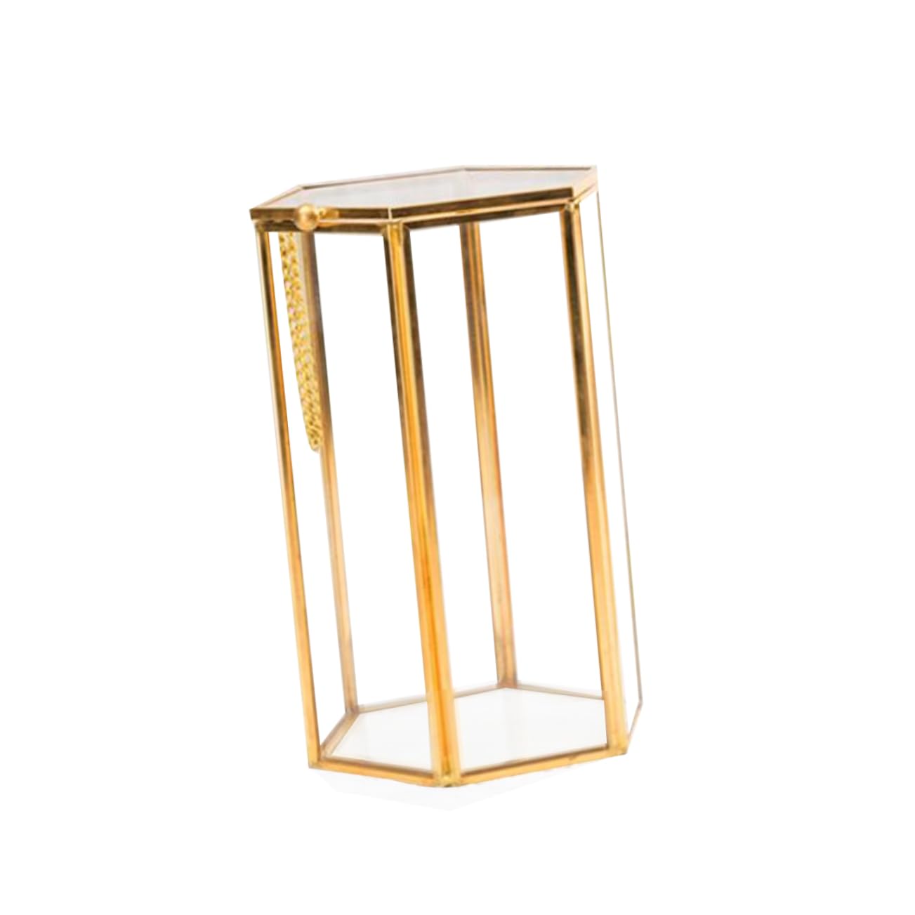 Mikinona Retro Hexagonal Makeup Brush Holder z Przezroczystego Szkła i Mosiądzu Przechowywanie Akcesoriów Kosmetycznych Organizer Do Makijażu z Pokrywą
