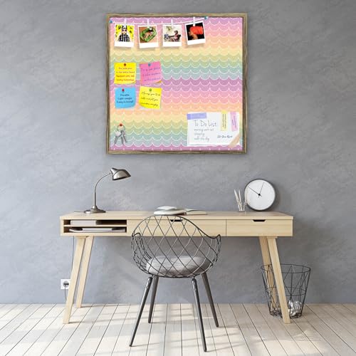 Image of ArtzFolio Wavey | Bulletin Board Notice Pin Board | Vision Soft Board Combo with Thumb Push Pins & Sticky Notes | Antique Golden Frame | 28 x 28 inch (71 x 71 cms)