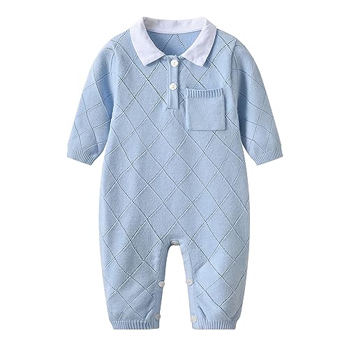 Image of Auro Mesa Baby Infant Boy Girl Peter Pan Collar Knit Sweater Romper Outfit Clothes One-Piece Coverall Baby Clothing Jumpsuit