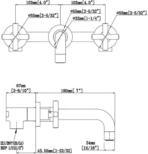 Miniatura 7 de SITGES Grifo de baño de níquel cepillado, doble manija para montaje en pared, grifo de fregadero de baño y válvula áspera incluida (níquel cepillado)