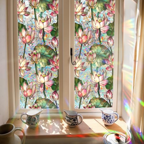 Film occultant fenetre anti regard effet arc-en-ciel lotus rose 43x101