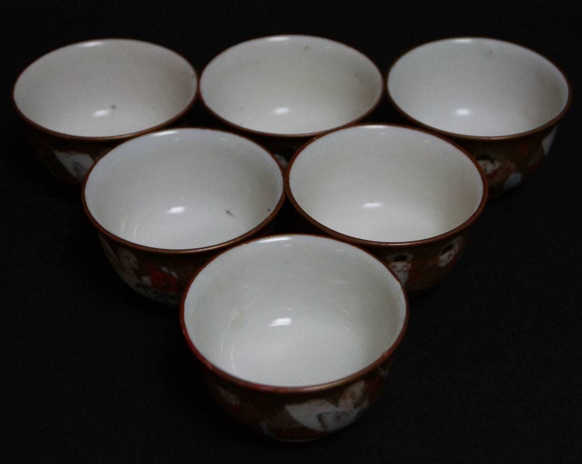 Amazon.co.jp: 茶道具明治期九谷焼細密金彩色絵『七福神物語文』煎茶碗