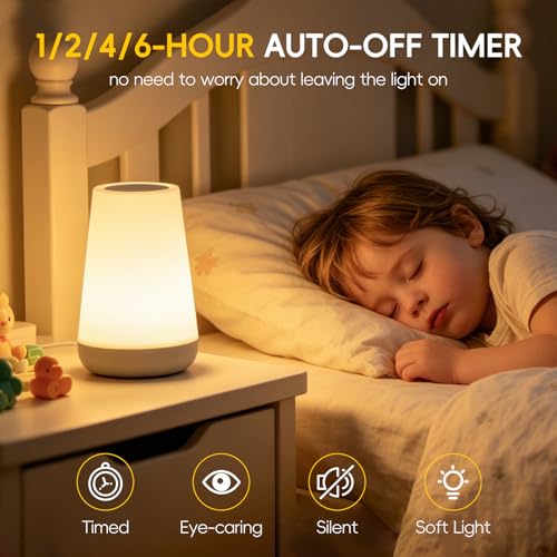 Neww Veilleuse LED tactile à intensité variable pour chambre à coucher, 13 couleurs RVB et 5 luminosités, lampe de chevet rechargeable par USB, veilleuse portable pour salon, salle de bain (gris) – vue 4