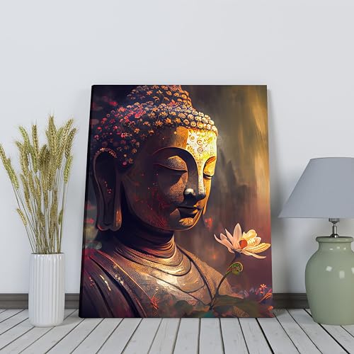 Image of PAINTINGMANTRA Buddha Wall Painting for Living Room, Buddha wall Decor for living room, Bedroom, office and Religious Home, Canvas, 22x34 Inch