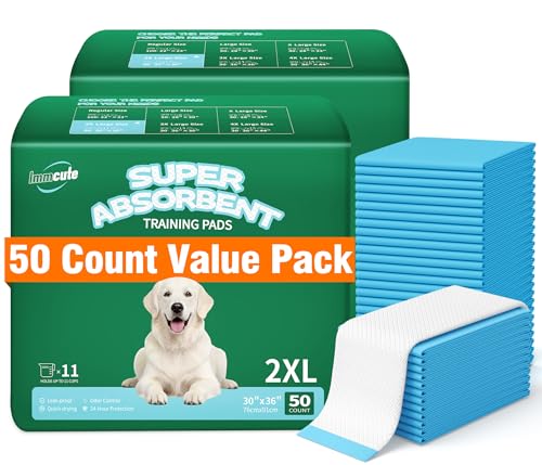 Image of IMMCUTE 100 Pack Dog Pee Pads, 30 inchx36 inch Great Value Puppy Pads XL, Pee Pads for Dogs Extra Large, Wee Wee Pads for Potty Training, Disposable Doggie Pads Super Absorbent & Leak-Proof