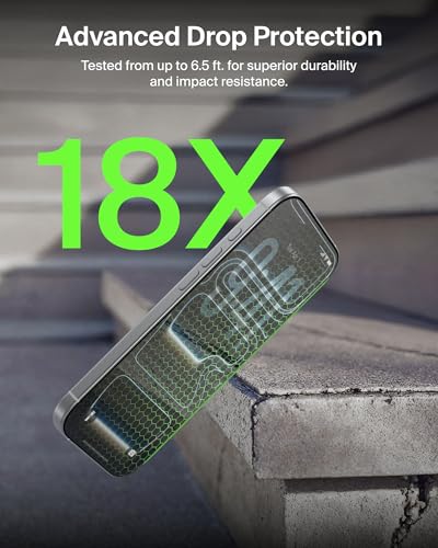 Image of Belkin EZ Align Privacy Tempered Glass Screen Protector Guard for iPhone 17 Pro, Scratch-Resistant Impact Protection Included With Easy Align Tray for Bubble Free Application - Made with Recycled Glass