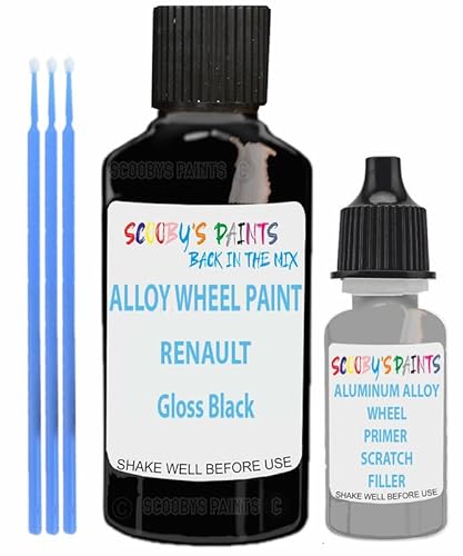 Scoobys Paints Back In The Mix Gloss Black Alloy Wheel Repair Touch Up Paint Compatible With Renault Rims Curbing Scratch Stone Chip With Anti Rust Grey Primer