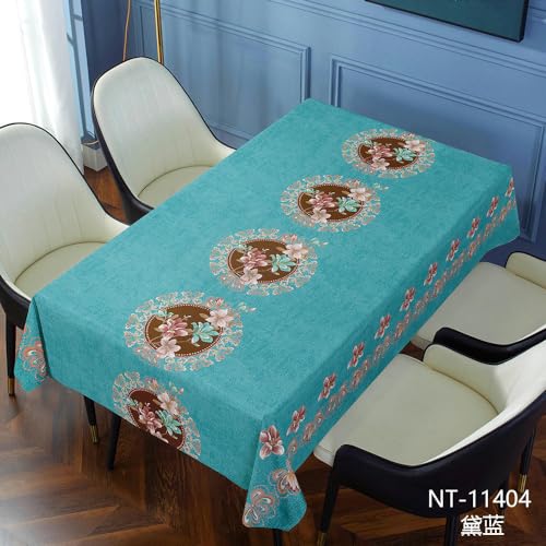 Nappe en PVC essuyable fleurie bleue grande table rectangulaire - 5