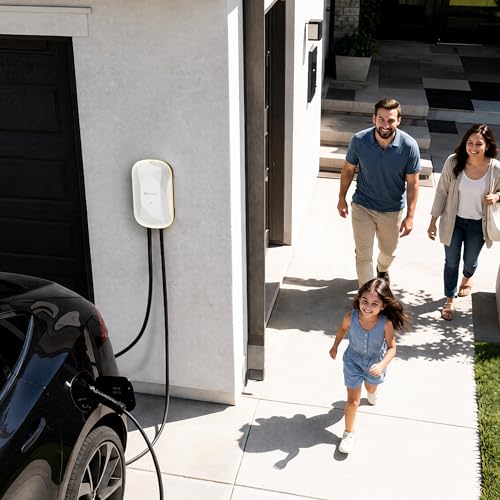 Image of RIPPLEON Level 2 EV Charger - Dual Plug Type Universal Wall Connector Hardwired 11.5Kw - Compatible for All North American EVs - 48Amps 240V Tesla Wall Charger, UL, FCC Lunar Pearl