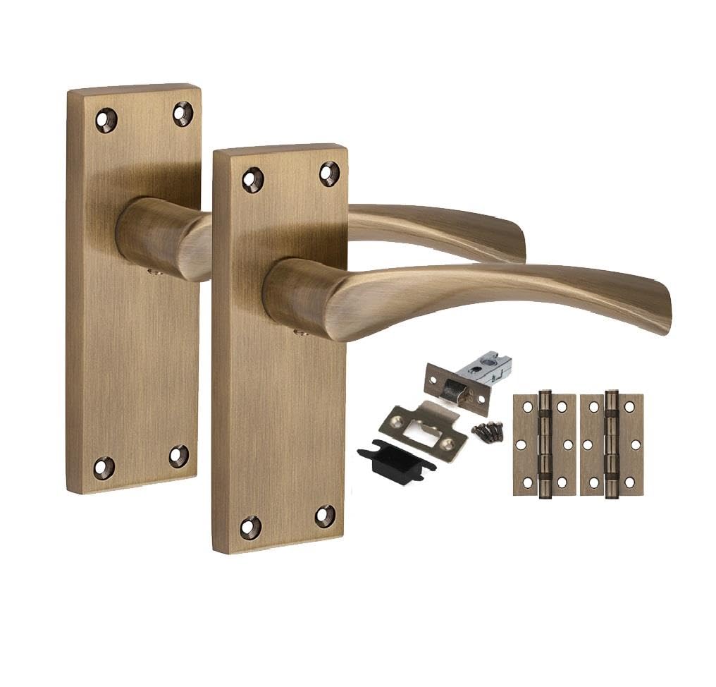 Golden Grace Antique Brass 1 Pair Victorian Astrid Internal Door Handle Sets 120 X 40Mm With 2.5" Latch & Hinges