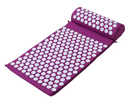 Acupressure Mat and Pillow Massage Set Chronic Back and Neck Pain Relief Full Body Massager Yoga Acupuncture Mat Cushion for Sciatica,Trigger Point Therapy, Stress Relief and Muscle Relaxation,Purple