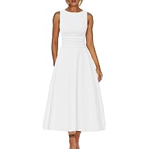 Kaximil Womens Boat Neck Sleeveless A Line Maxi Dress Ruffle Flowy Casual Long Dresses