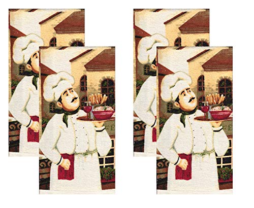 Gourmet Essentials Kitchen Towels 4 Pack. Highly Absorbent and Durable Cotton Towel Set