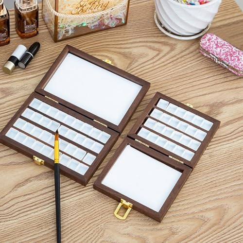 Paleta de madera portátil con 24 compartimentos estancos para manualidades 4