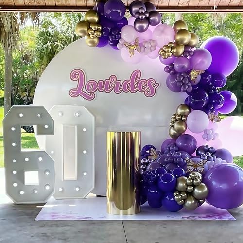 Image of Purple and Gold Balloons, 12 Inch 35PCS Dark Pastel Purple Lavender Balloons with Metallic Gold Confetti Balloon for Girls Women Wedding Baby Shower Butterfly Princess Theme Birthday Party Decorations
