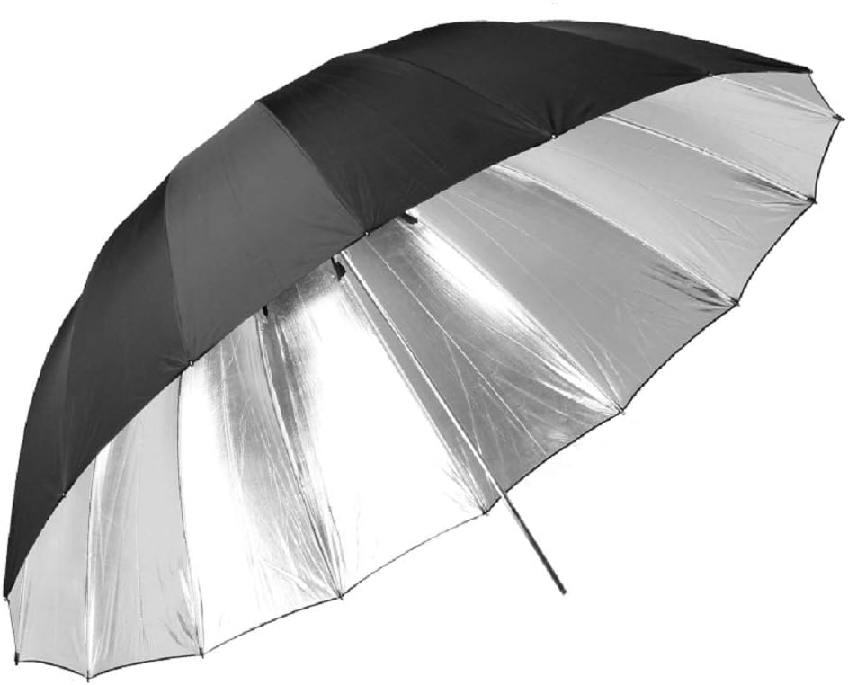 HappyGo 7' Parabolic Umbrella with 16-fibreglass Rib,Silver Reflective Umbrella 0.3”/7.7mm Stainless Steel Shaft for Different Types of Flashlight for Photography use,Black Bag Included,Model S785
