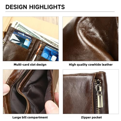 RFID Blocking Leather Wallet for Men – Slim Vintage Bifold Wallet with 8 Card Slots, Coin Pocket, Top Grain Cowhide Leather, Handmade Full Grain Leather Wallet - Brown4