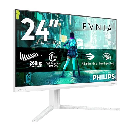 PHILIPS Evnia Gaming Monitor 24M2N3201P 24 pollici 1920x1080, FHD, 260Hz, Fast IPS Panel, 1ms GtG, Height Adjustment, (HDMI1x 2.0 DP 1x 1.4) HDR10, G-Sync Compatible Bianco