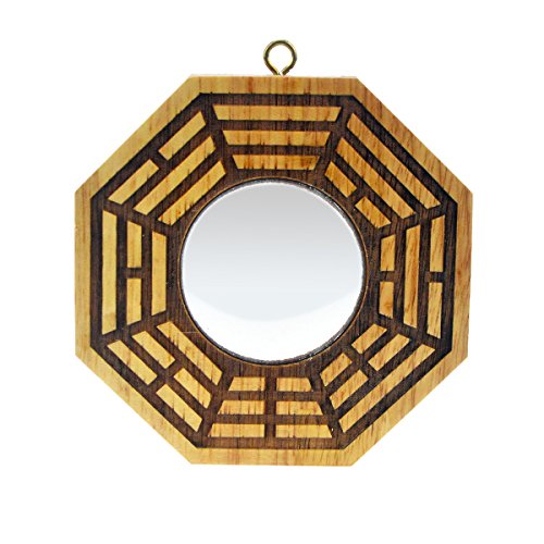 Juanxian Pakua de madera de melocotón Feng Shui con espejo Bagua de 4 pulgadas convexo