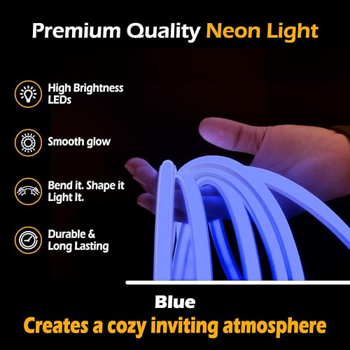 Image of Forus 20M LED Neon Strip Light Blue, 240 LEDs /M High Brightness COB Neon Rope Light, Waterproof IP65 Flexible Silicone Strip, Cuttable LED Light for Home, Bedroom, Wall Decor, Shop, Festival Lighting