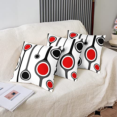 Loussiesd Set of 2 Strip Lines Throw Pillow Covers Abstract Art Cushion Case for Home Living Room Decor Reversible Geometric Circle Red Grey Black Decorative Throw Cushion Case 18x18 Inch - Image 4