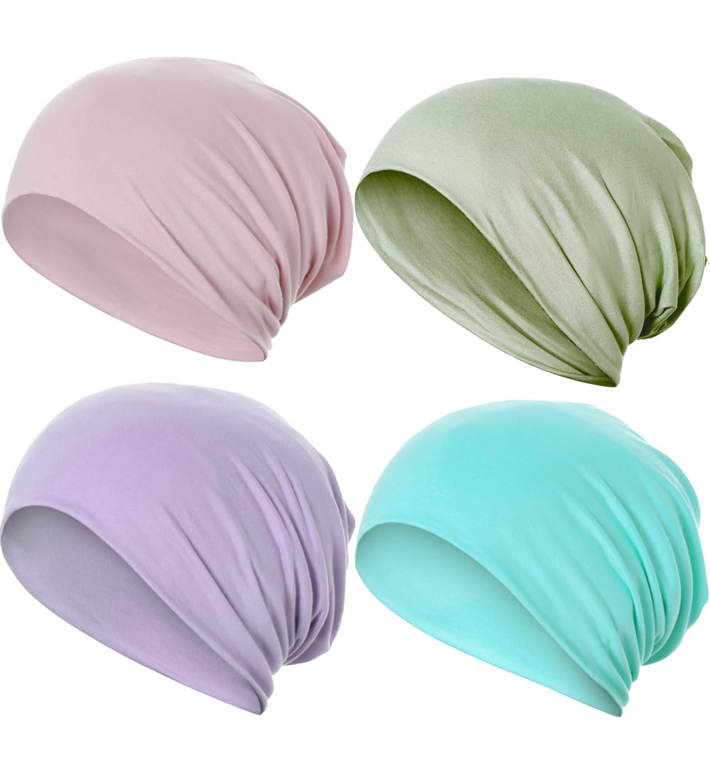 JarseHera 4PCS Cotton Slouchy Beanie Soft Sleep Caps Chemo Headwear Skull Cap Hats