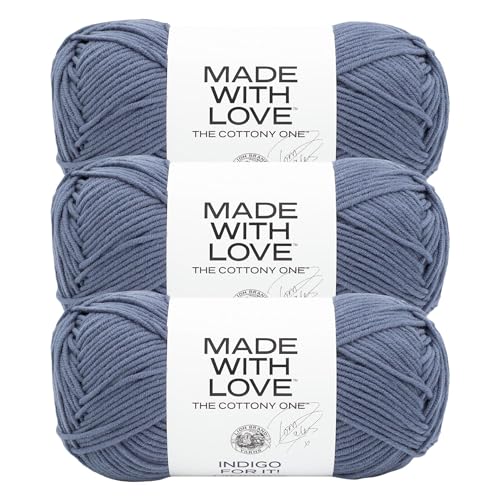 Image of Lion Brand Yarn, The Cottony One Crochet Yarn, Indigo for It!, Blue, 3 Pack | Tom Daley Made With Love Cotton, Acrylic Yarn for Knitting, Crochet, Crafts, Worsted Fiber for Soft Blankets, Hats, Sweaters
